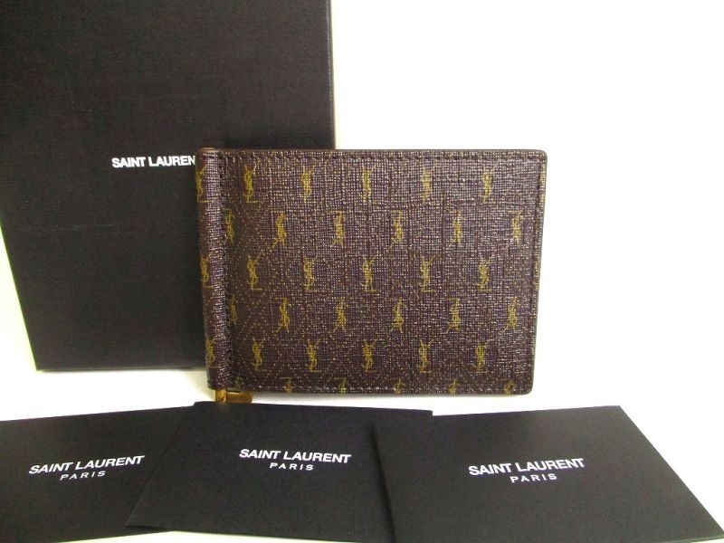 

Автентичний портмоне Saint Laurent Paris Monogram з коричневої шкіри, складеної на дві купюри, #a094, відремонтоване