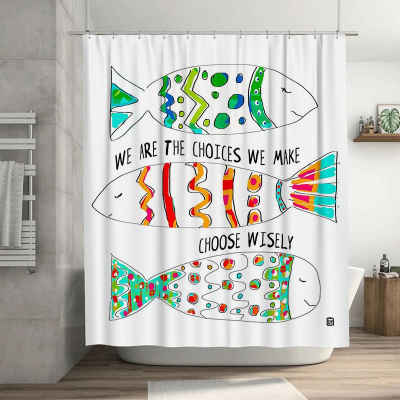 

Colorful Fish Shower Curtain 3 Pieces Set Decorative Waterproof Bath Mat Accessories For Bathroom. W60H190(CM)-1 Pcs