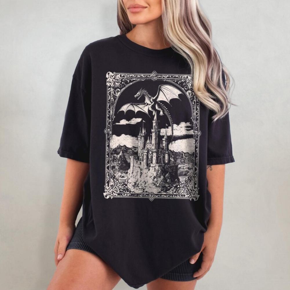 Hot Sale Dragon Graphic Print T-shirt Men Women Dark Medieval Fantasy Reader Dragon Lover Gift Loose Casual Oversized Top Streetwear Summer New  Tee