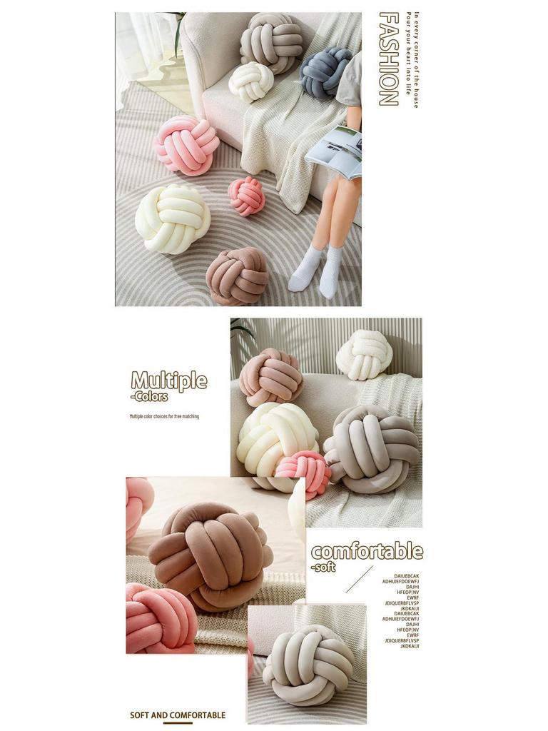 Nordic Hand-Woven Velvet Knot Pillow - Three-Strand Rope Ball Design