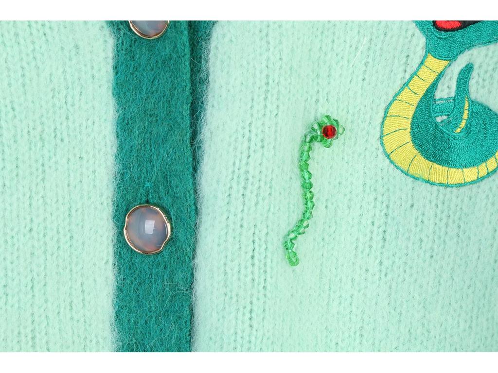 2025 Spring/Autumn Snake Year Embroidered Beaded V-neck Long Sleeve Women's Cardigan