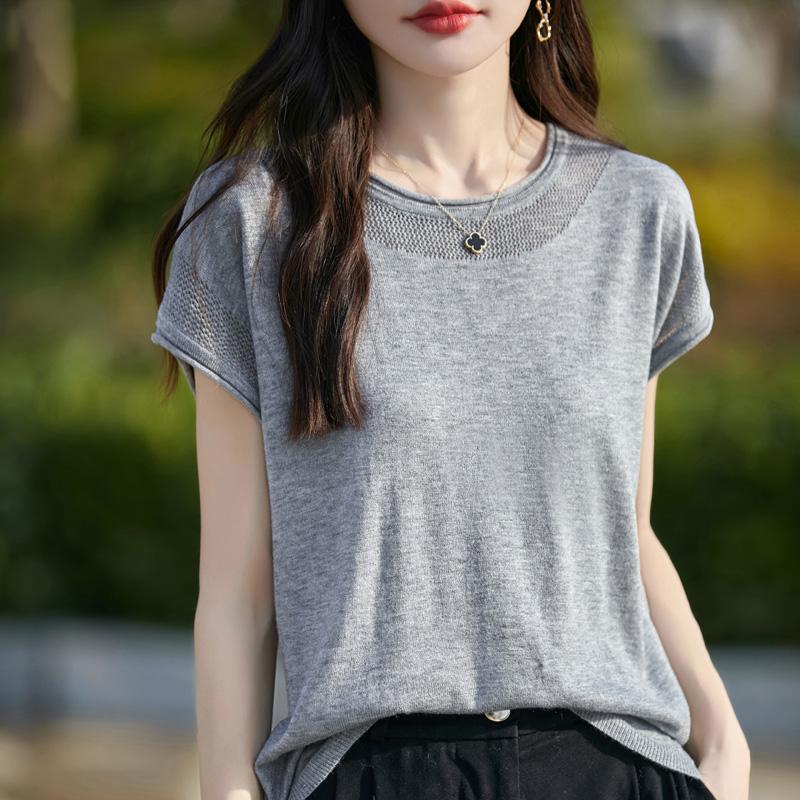 Dámský vlněný pulovr s krátkým rukávem kašmír Qinghe 50% hedvábí 50% vlna jaro a léto vlněná bezrukávová vesta měkká a pohodlná