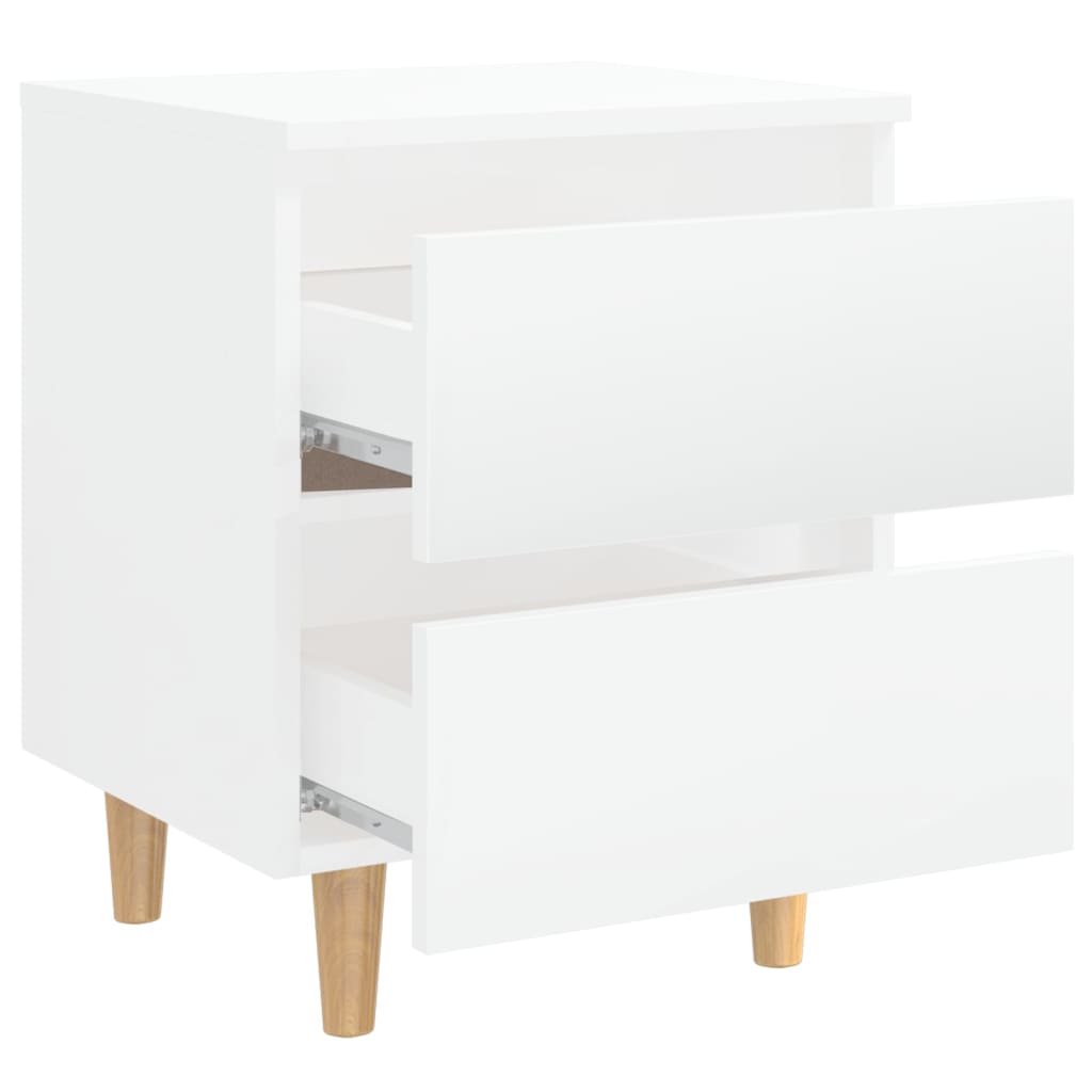 Nightstands 2 pcs with Pine Wood Legs High Gloss White