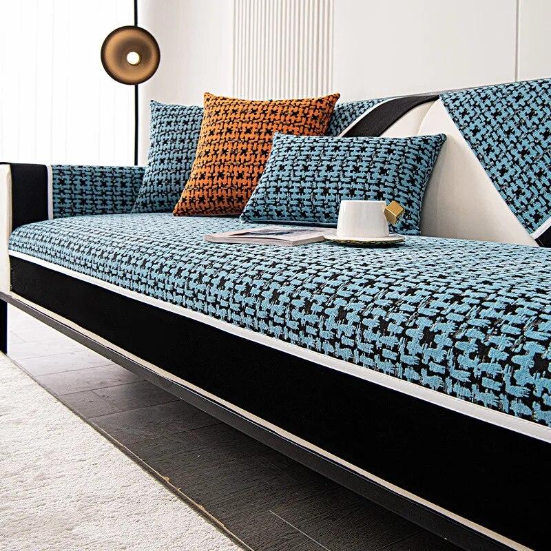 

Чехол для дивана из синели с черным краем, противоскользящий чехол для сиденья, европейский чехол для дивана, полотенце для дивана для декора гостиной, подушка для дивана 70x70cm 1pcs