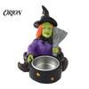 Handcrafted Resin Witch Figurine Halloween Skull Candle Holder, Spooky Star Cup Tealight Stand Candlestick Holder with Metal Heatproof Liner,