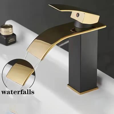 Nuevo Grifo de Cascada de Lujo Negro Blanco Dorado Control Dual Frío y Caliente Acabado de Aleación de Acero Inoxidable Adecuado para Lavabo de Baño