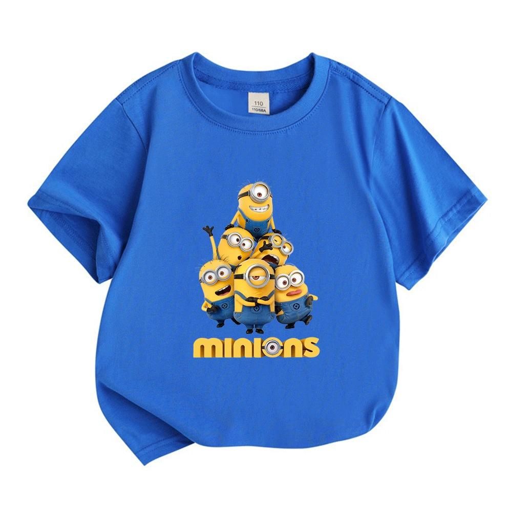 Kids Boys Girls 100% Cotton Crew Neck Short Sleeve T-Shirt, Cute Yellow Animated Characters Printed Casual Lightweight Breathable Tee for Daily Wear