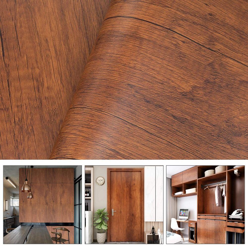 Brown Wood Grain Wallpaper Self-Adhesive Removable Contact Paper Waterproof Background Wall Decoration