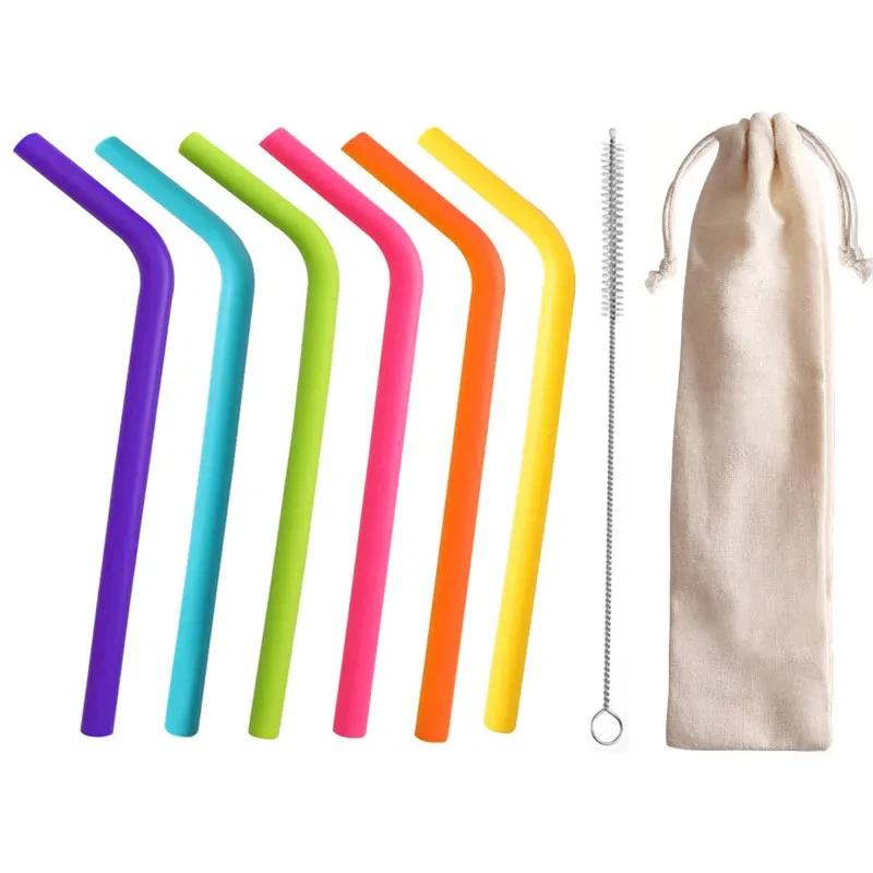 6 Pcs Replacement Long Silicone Straw With Brush Flexible Straws Compatible With Stanley 40/30 Oz Cup Cocktails Party Bar