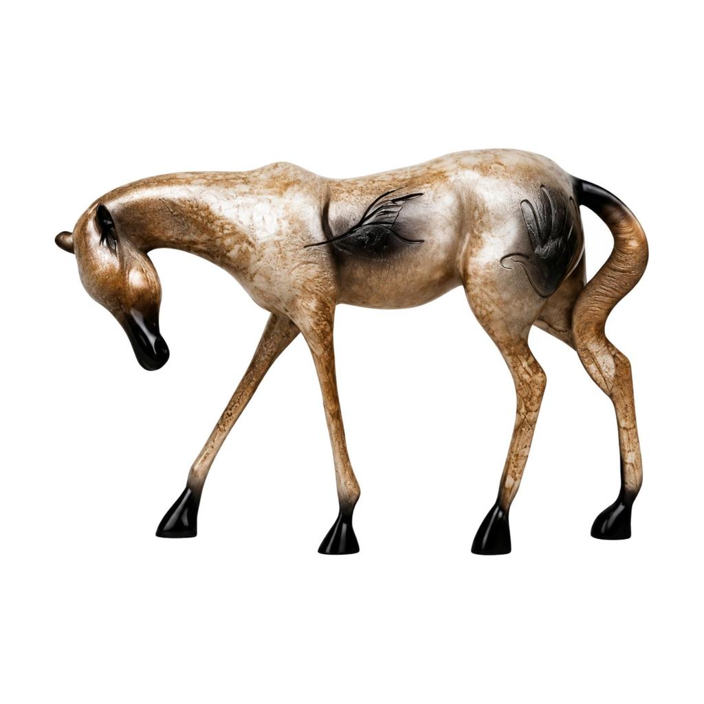 Abstract Horse Sculpture Artistic with Engraved Markings Elegant Stylized Equestrian