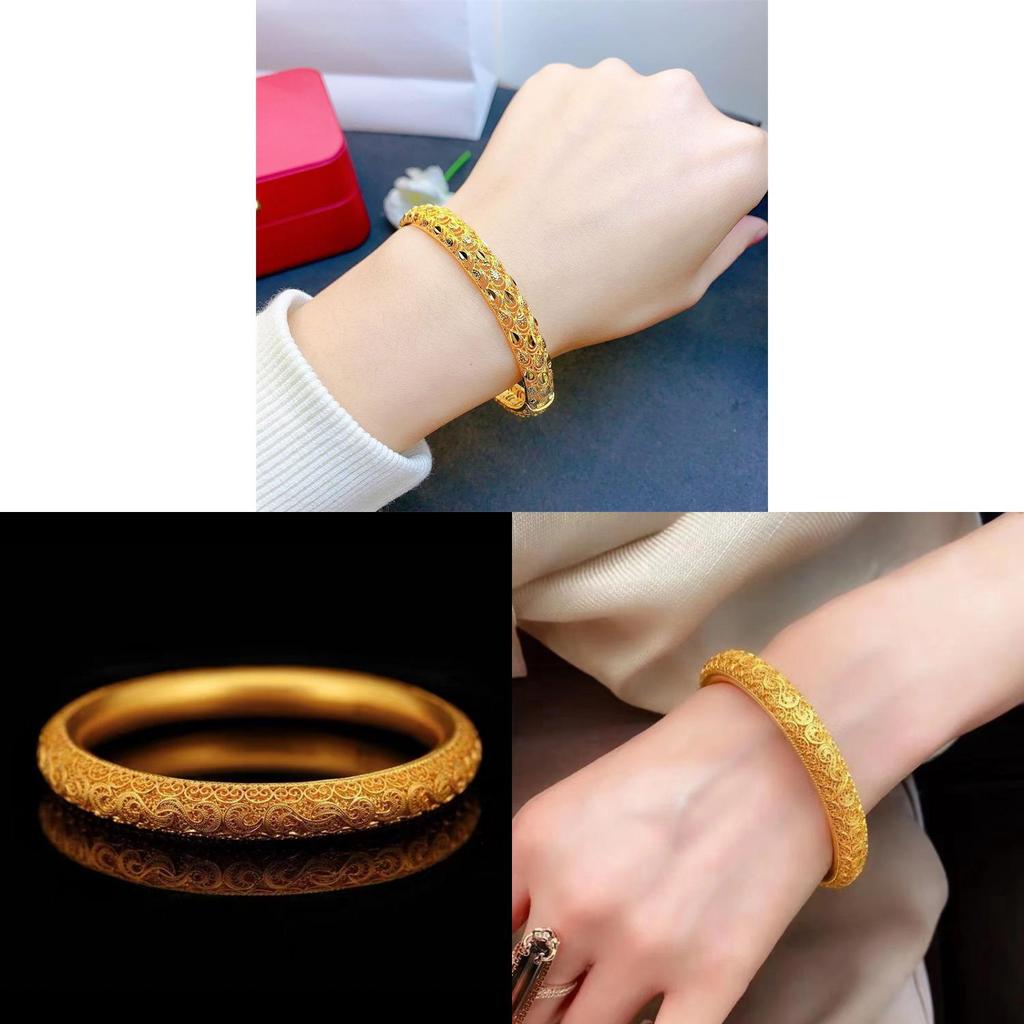 Gold Plated Hollow Floral Design Gothic Style Leather Bracelet For Ladies