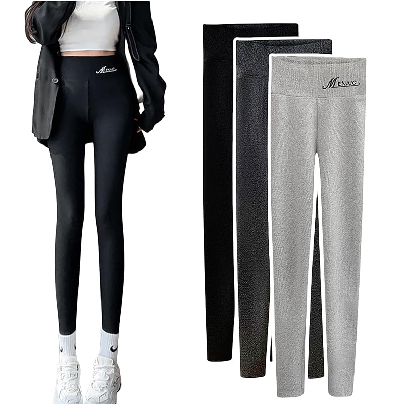 

[YIXUANAI] rib leggings ladies leggings pants Fashionable leggings stretch waist elastic tights spats bottoms 10 minute length long length beautiful
