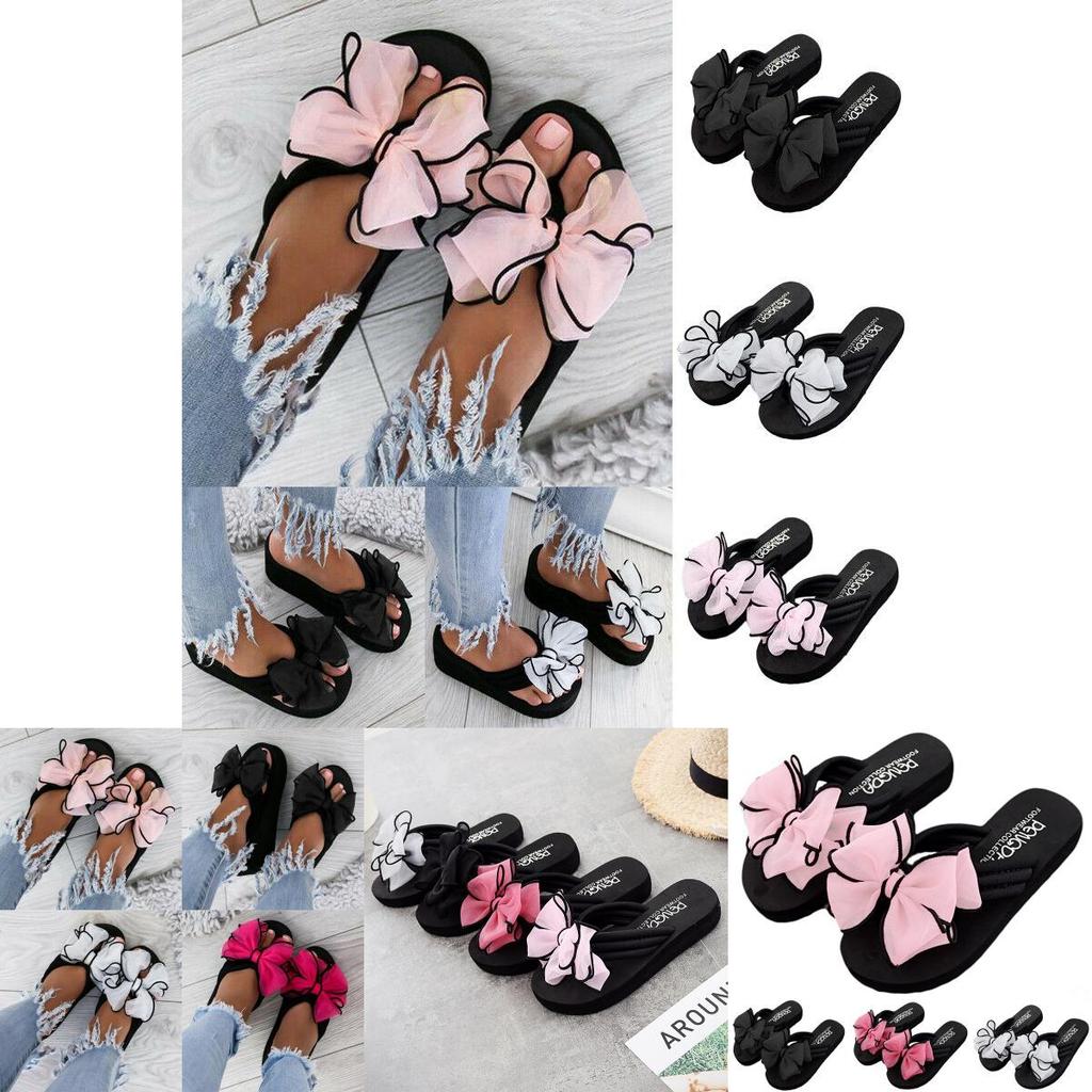 Chic And Comfortable Women Ladies Flat Slip On Sliders Slippers With Bow Accent