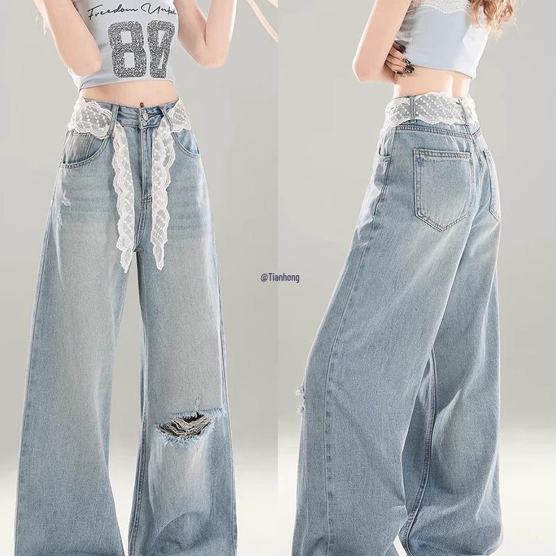 Korean Lace Trim Waist Scarf with Bowknot for Women's Jeans