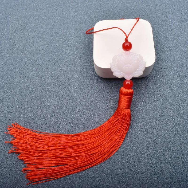 1 Pcs White jade lotus Fringe Trim Bookmark Silk Tassels Pendant DIY Sewing Curtains Accessories Clothes Bag Craft Supplies