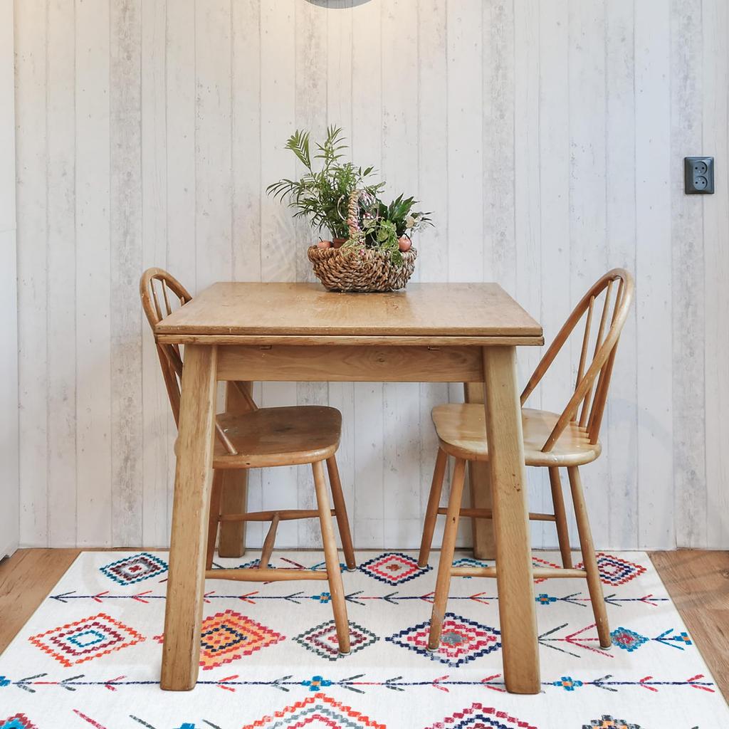 HAOCOO Rug, 90x150cm, Washable, Approximately 1 Tatami Mat, Ethnic Style, Traditional Pattern, Compatible with Heated Carpets, Non-Slip, Floor Protect