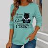 Herbst und Winter Damen Katze 3D-Druck Rundhals Langarm T-Shirt