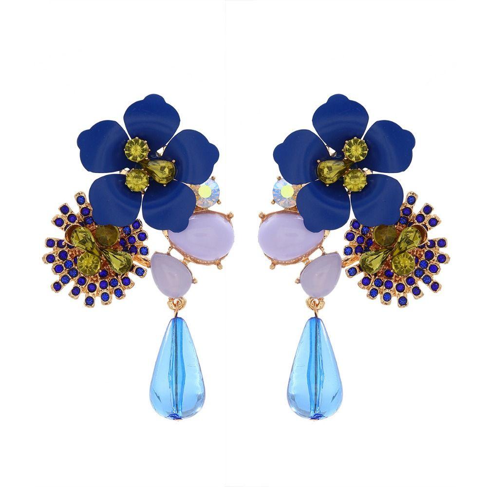 Bohemia Resin Flower Earrings Vintage Women Earrings Fashion Water Droplet Long Earrings  Women