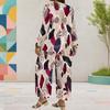 Women Plus Size Two Piece Set Round Neck Long Sleeve Printed Layered Top Wide Leg Cropped Pants