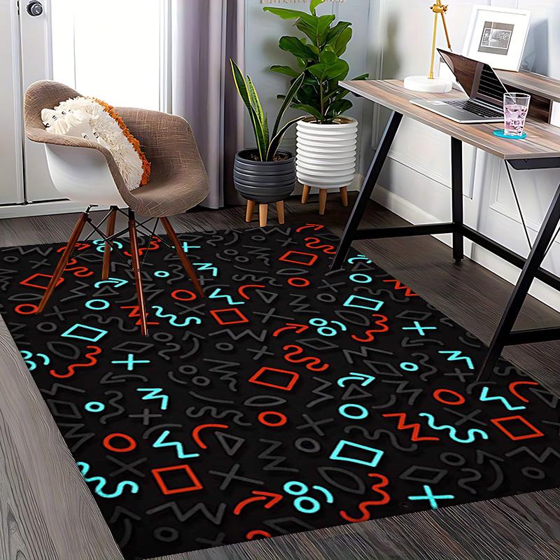 1pc Office Chair Mat with Retro 80s Neon Shapes and Characters - Festive Gift for Home or Office, Universal Seasonal Decor for Living Room, Bedroom, G