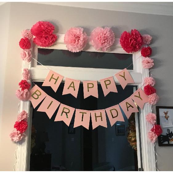 Happy Birthday Banner Pink Birthday Signs Party Supplies Garland Decorations Nursery Hanging Decor (Soft Pink)