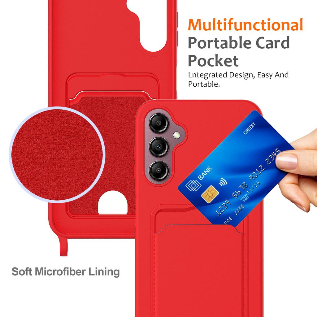 For Samsung Galaxy S24 FE Case Liquid Silicone Card Holder Phone Back Cover with Lanyard