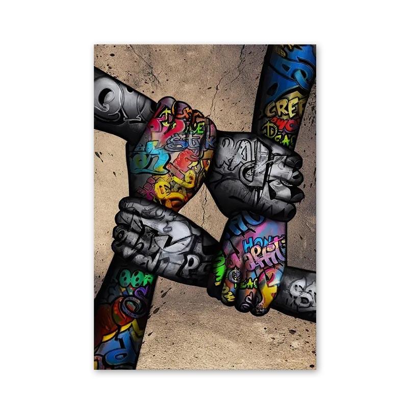 

Творческое граффити-искусство Картина на холсте Ретро-вдохновение Постеры и принты для рук Настенная картина для офиса Домашний декор 21x30cm No Framed