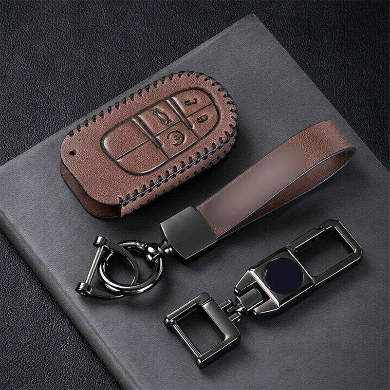 Leather Car Remote Key Fob Case Cover Holder Bag For Jeep Chrysler Dodge