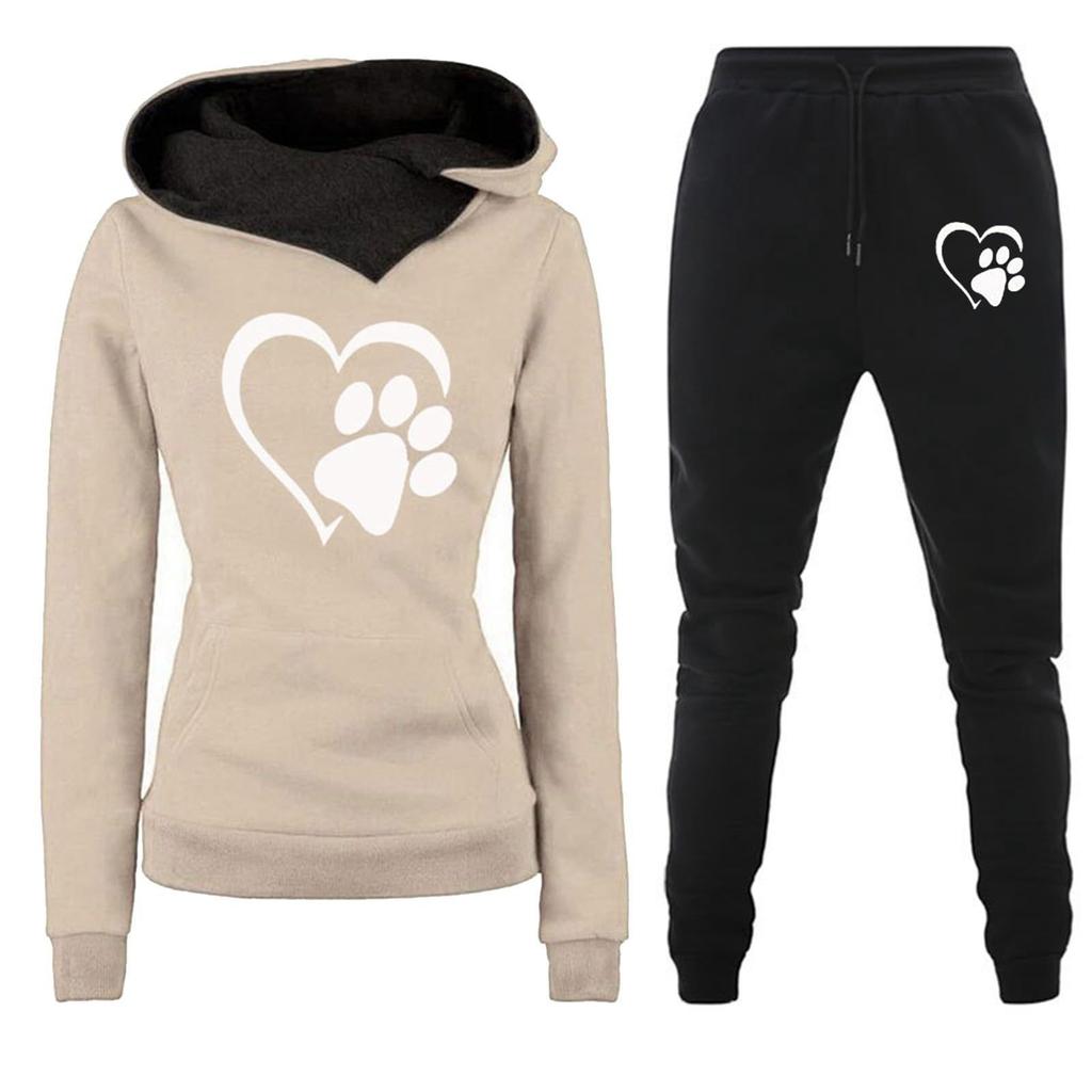 Spring and Autumn Winter Casual Sportswear Set with Love Letter Printed Women's Hoodie and Sweatshirt Set Trendy
