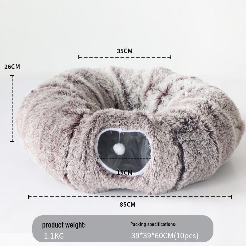 Plush Warm Cat Tunnel Nest with Removable Pad - Indoor Pet Bed