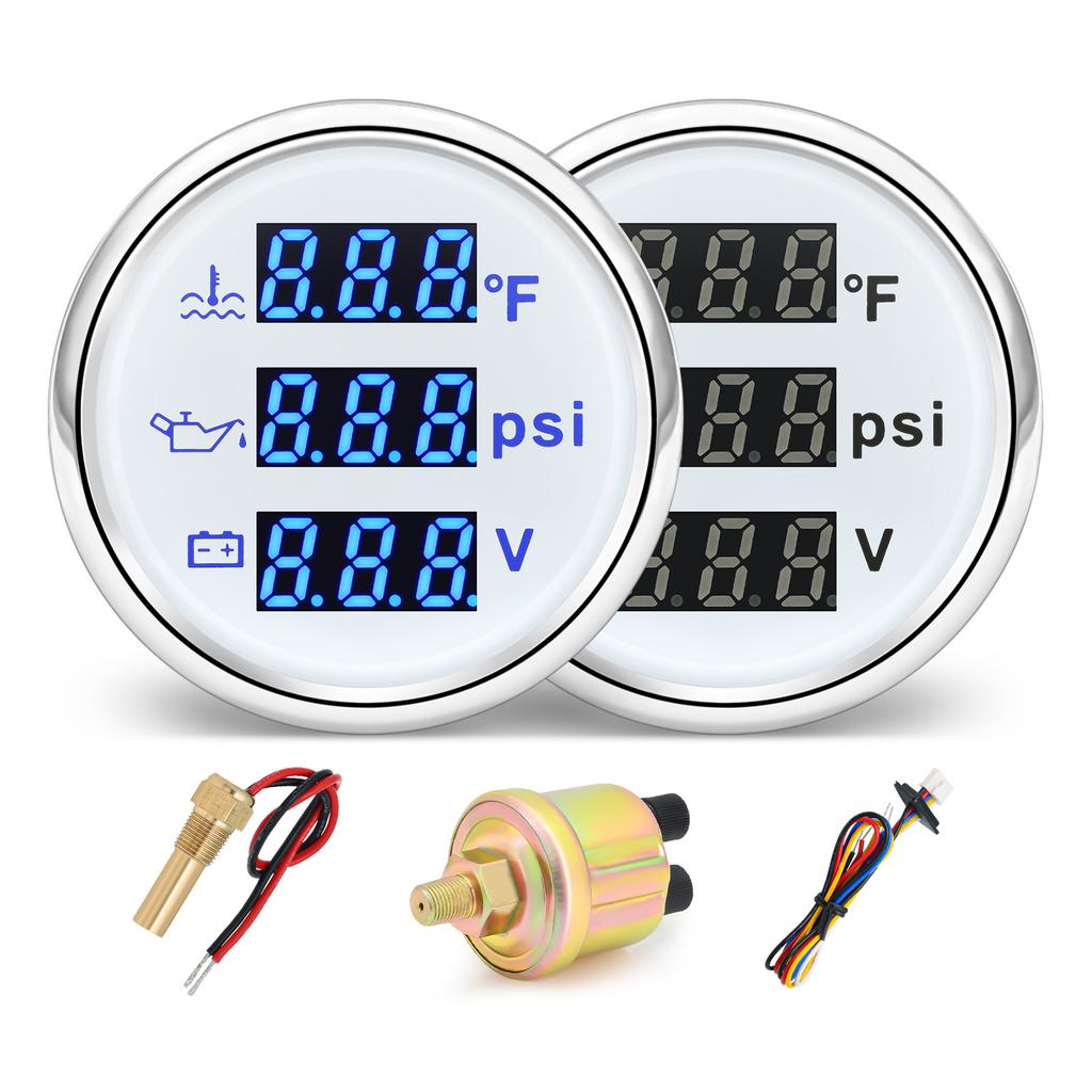Digital 52mm 3 in 1 Water Temperature+Oil Pressure+Volt Gauge Sensors( Option) For Marine Boat Car Waterproof Gauge 12V24V