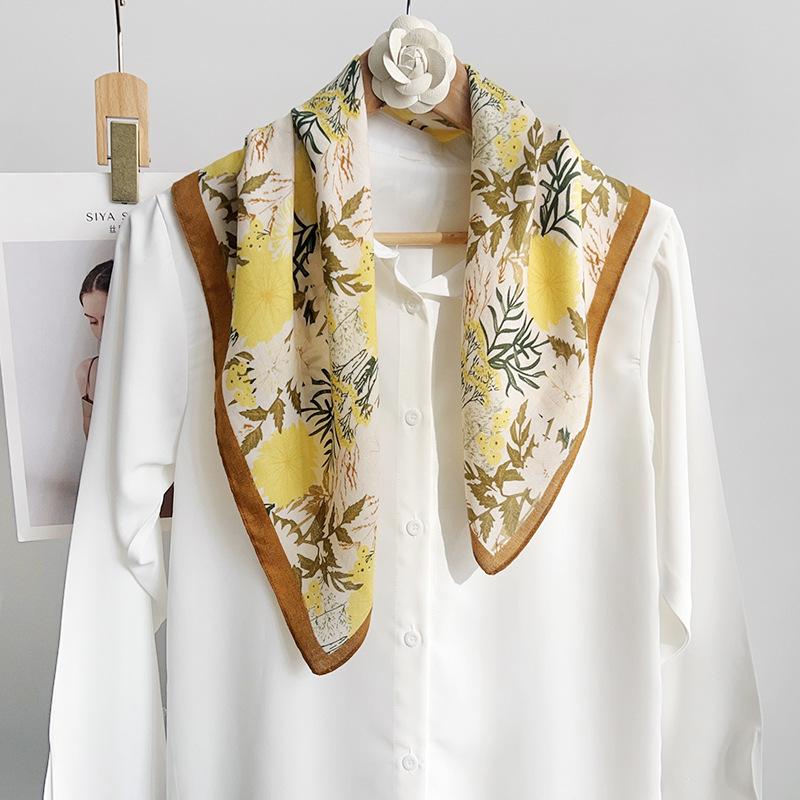 Retro literature and art niche Japanese and Korean flower printing square scarf 68 herringbone pattern women's professional wear elegant temperament 