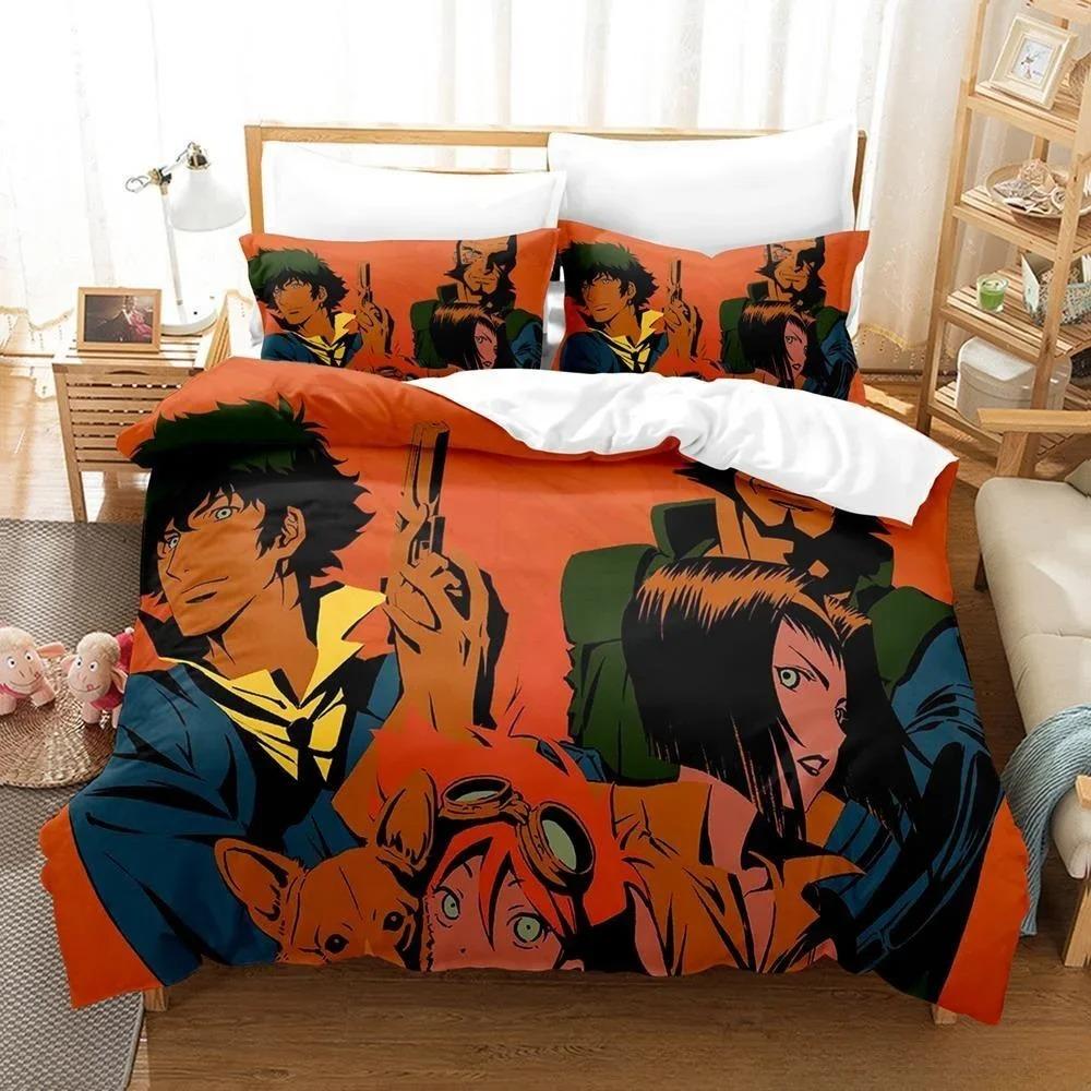 Mode 3D-gedrucktes Spiel Cowboy Bebop Bettwäsche-Set Cartoon Anime dreiteiliges Set Erwachsene Kind Schlafzimmer Bettbezug-Sets Heimtextilien
