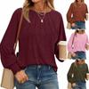 2026 New Women's Pleated Long Sleeve T-Shirt, Round Neck Casual Solid Color Blouse for Autumn Winter