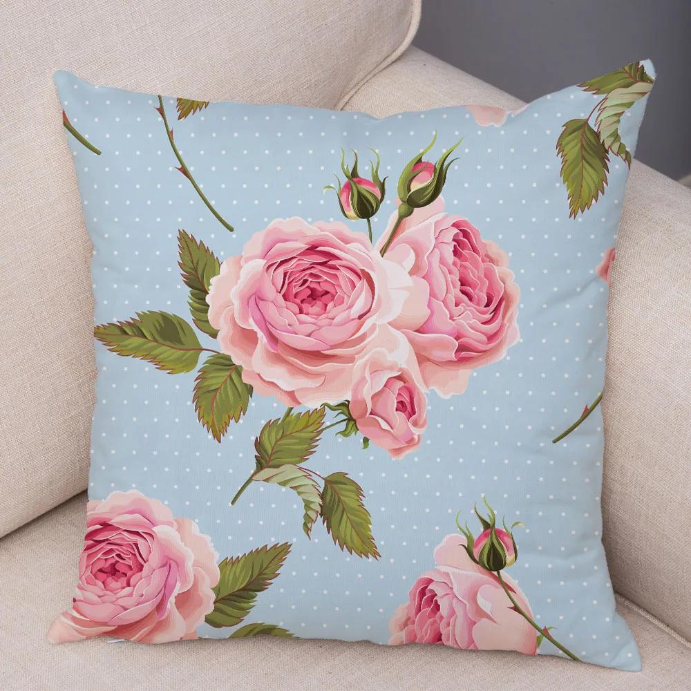 Nordic Style Rose Flower And Birds Pillow Case Cushion Cover For Car Sofa Super Soft Plush Decor Flower Plant Animal Pillowcase