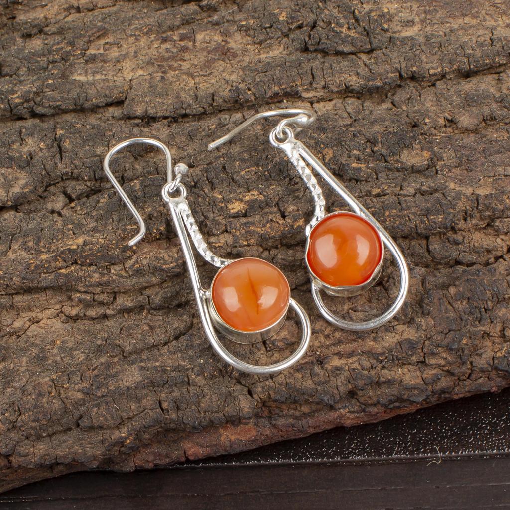 Natural Carnelian Gemstone 925 Sterling Silver Handmade Partywear Dangle Earrings 1.90" Gift For Wife EE-57-32