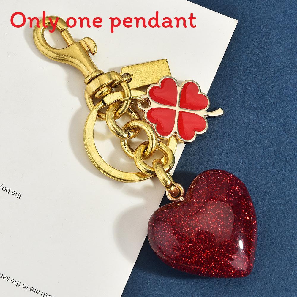 Love Heart Four Leaf Clover Keychain With Glitter Resin Metal For Fashion Bags And Gifts