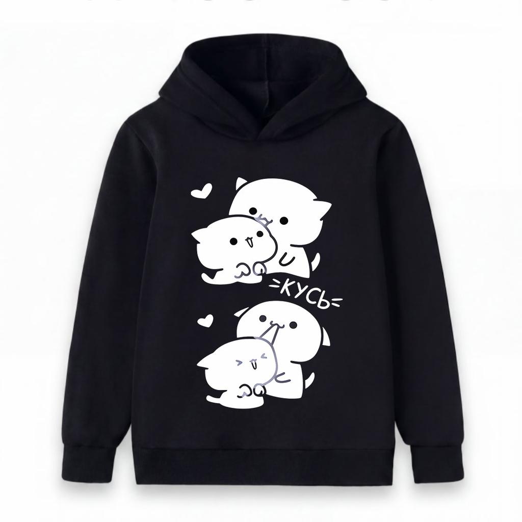 Kids Boys Girls Pullover Hoodie, Cute Anime Cat Bite Puppy Printed Casual Long Sleeve Hooded Sweatshirt, Soft Warm Tops for Toddler Daily Outfits Scho