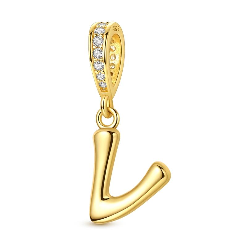 New Copper Golden Charm Beads 26 Letters Pendant For Original Bracelet Women Diy Gift