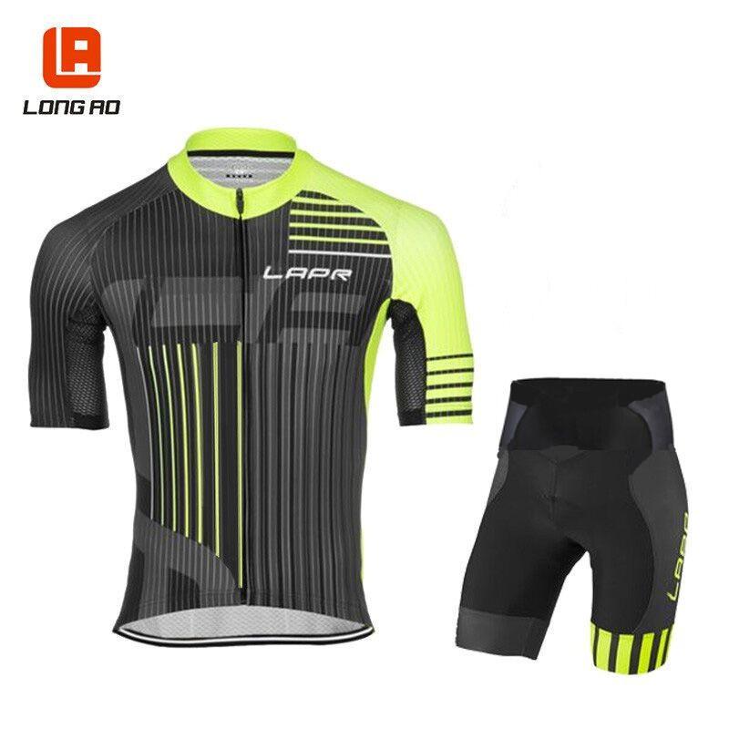 Mens Quick-Dry Cycling Jersey Bib Shorts Set Breathable Outdoor Road Bike Apparel