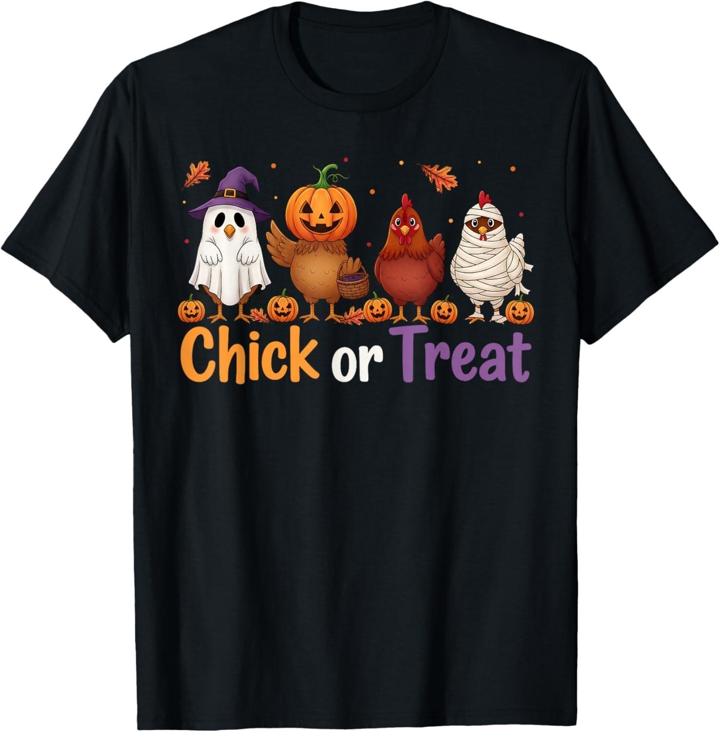 Chick Or Treat Halloween Witch Spooky Chicken Farmer T-Shirt Mens Womens Tees Top unisex T-Shirt Mens Womens Tees Top S