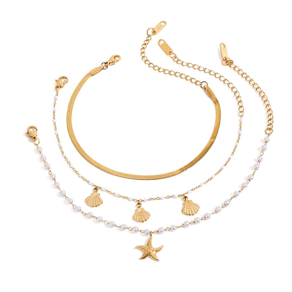 Yori Ocean Style Starfish Shell Three Layer Chain Bracelet 18K PVD Plated Summer Daily Jewelry Hypoallergenic for Women