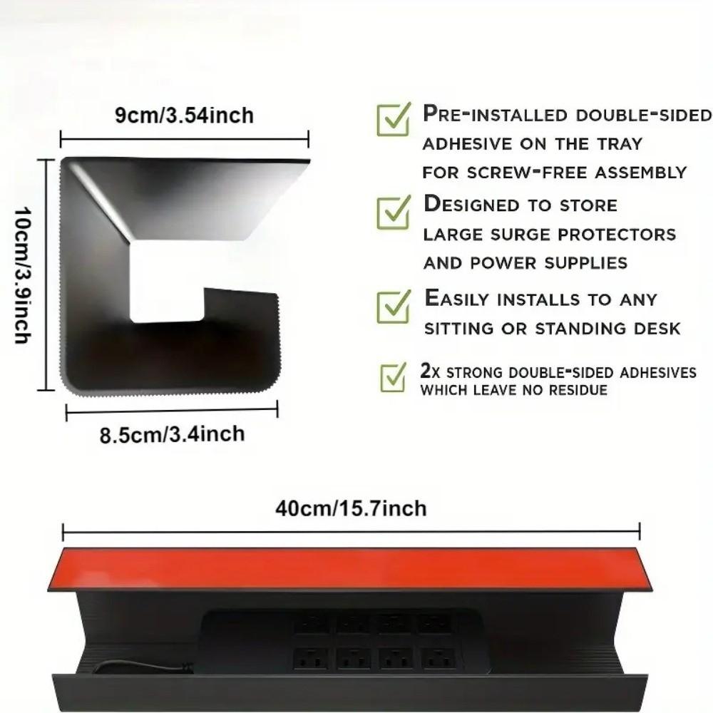 Adhesive Mount Under Desk Cable Management Tray PVC No Punch Cable Organizer Study Room