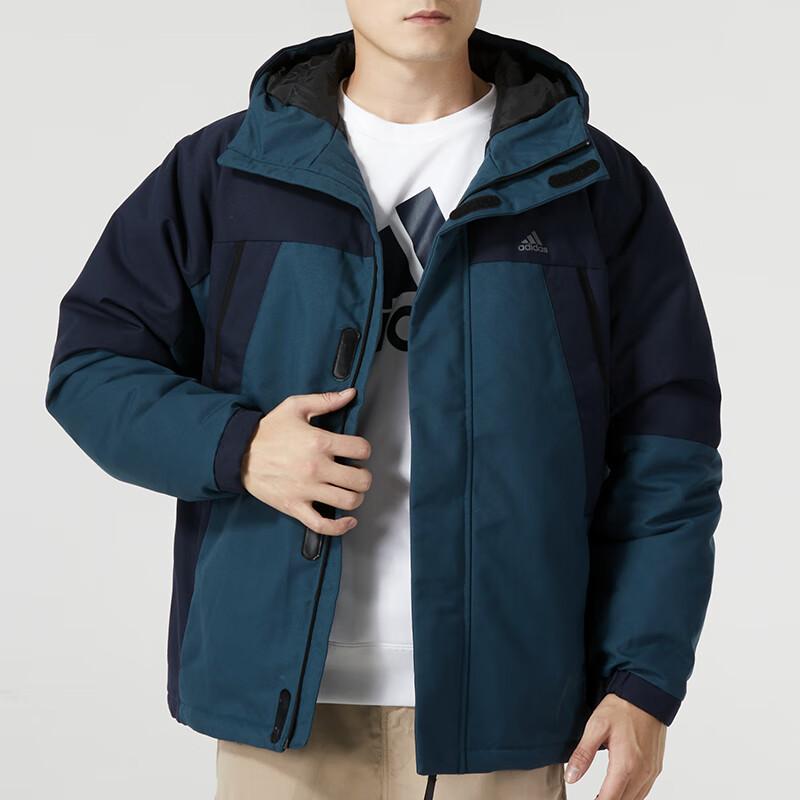 Adidas Colorblock Spliced Outdoor Sports Puffer Jacket With Hood Men Outerwear Green IL8923