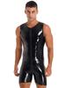 S-7Xl Sleeveless Wet Look Pvc Playsuits Catsuit Shiny Pu Leather Zipper Open Crotch Bodysuit Tight Sexy Hot Shapers Bodybuilding