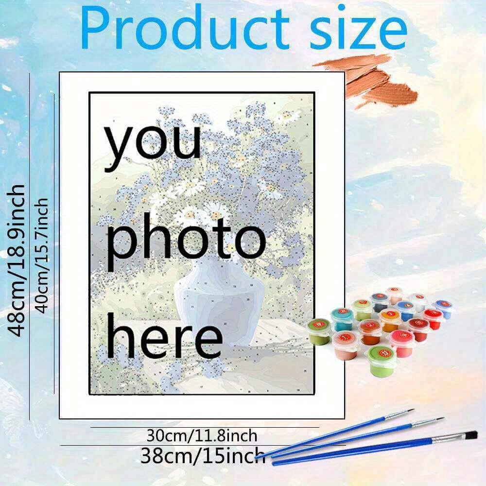 

PhotoCustom Personalised Paint By Numbers Photo Custom DIY Oil Painting Picture Drawing Canvas Portrait Family Children Pets Photo 30x40cm/11.8x15.7inch
