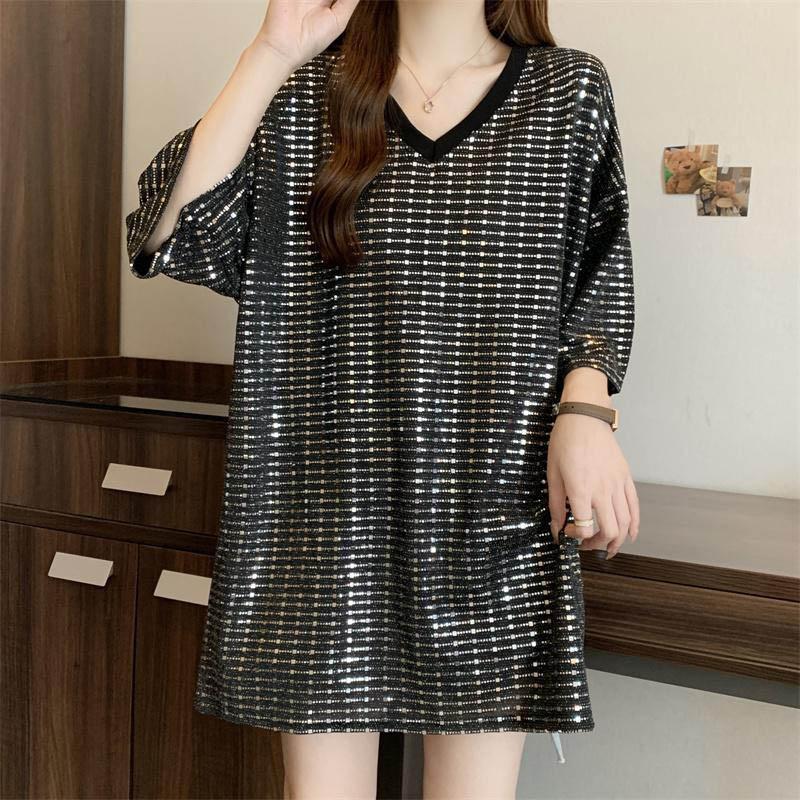 

Футболка большого размера, свободная удобная нижняя рубашка, свободная универсальная повседневная футболка с v-образным вырезом и короткими рукавами, женские топы XXXL