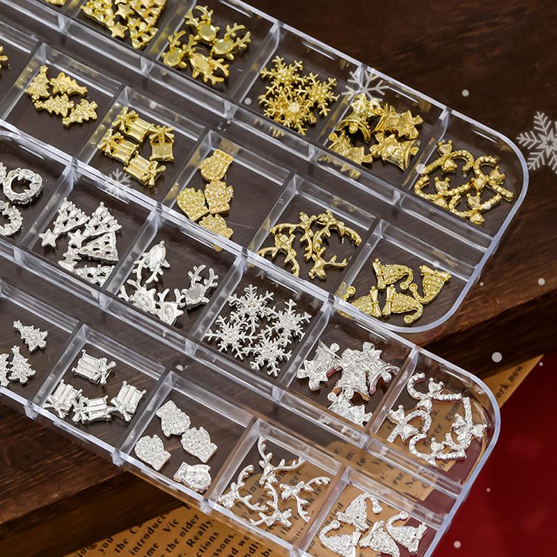 12 Grids 3D Luxury Nail Art Decorations Alloy Shiny Gems Diamond Christmas Nail Charm Diy Nail Accessories