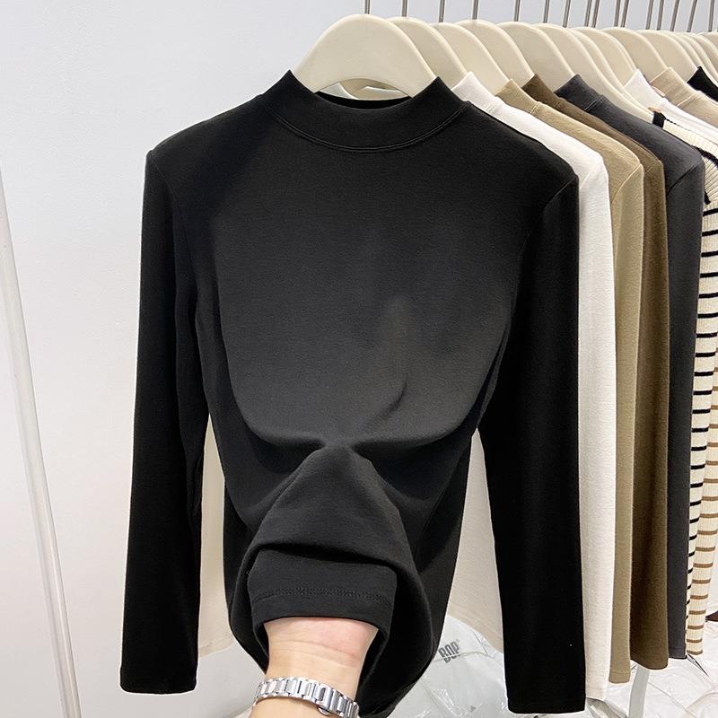 A thin velvet warm small stand-up collar bottoming shirt for women's autumn and winter simple slim and thin long-sleeved shirt