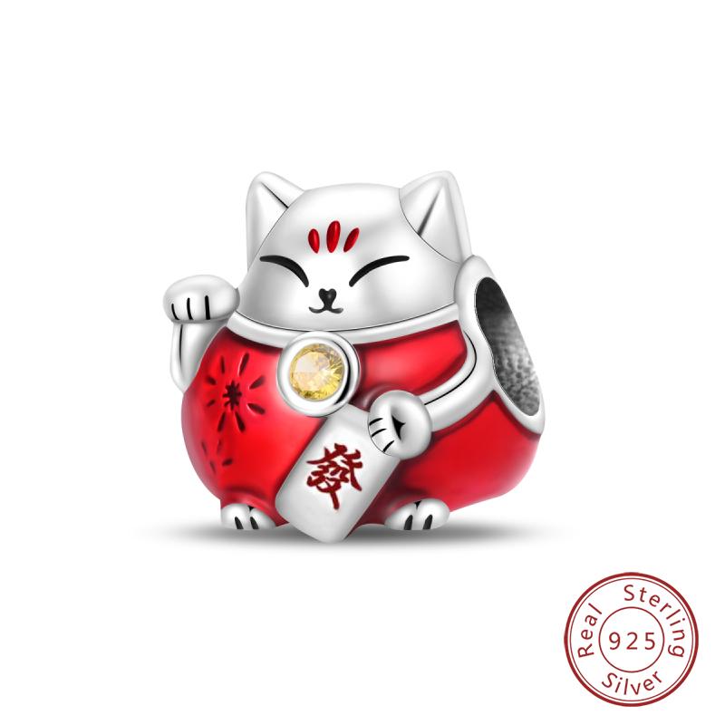 New Year Series Copper Lucky Cat God Of Wealth Lion Dance Koi Fish Charms Beads 3Mm Diy Jewelry Gifts